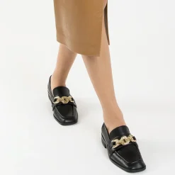 Mocassins Denise noirs à chaîne or multi-maillons