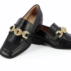 Mocassins Denise noirs à chaîne or multi-maillons