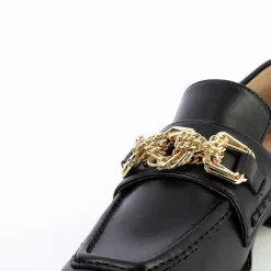 Mocassins Denise noirs à chaîne or multi-maillons
