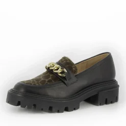 Mocassins Simone noir et kaki à semelle crantée