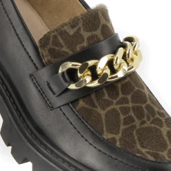 Mocassins Simone noir et kaki à semelle crantée