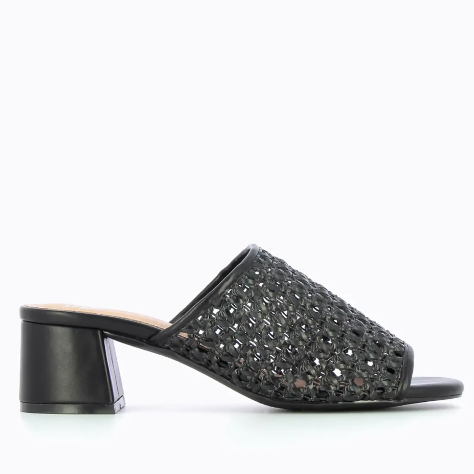 Mules à talon Francesca noires façon cannage