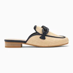 Mules Emna beige et bleu marine à chaîne mate