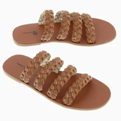 Mules Mila à brides tressées camel
