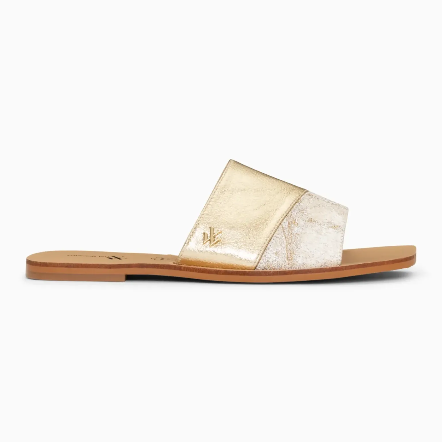 Mules plates Soeacik bi-matière or et beige