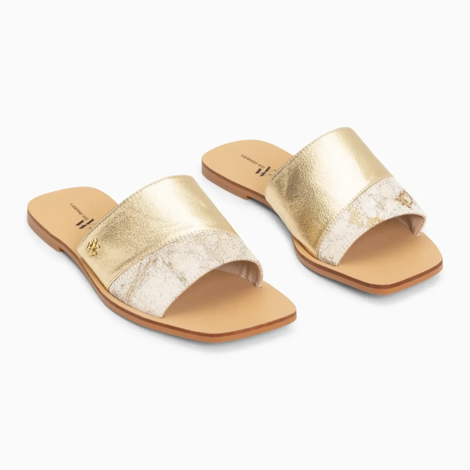 Mules plates Soeacik bi-matière or et beige