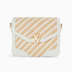 Petit sac cartable Aline blanc et beige tressé