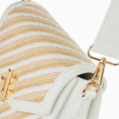 Petit sac cartable Aline blanc et beige tressé