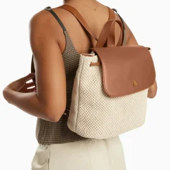 Sac à dos Myriam en raphia écru et camel