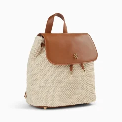Sac à dos Myriam en raphia écru et camel