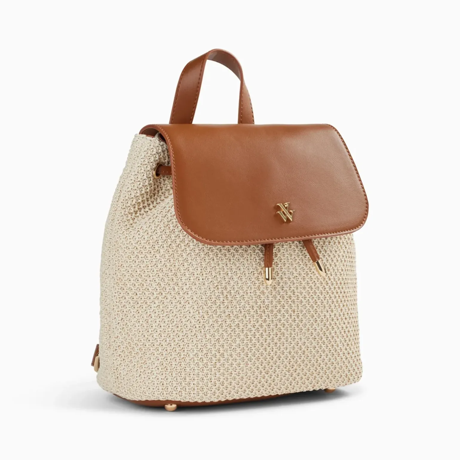 Sac à dos Myriam en raphia écru et camel