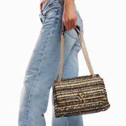 Sac à main Naomi noir et beige à chaîne