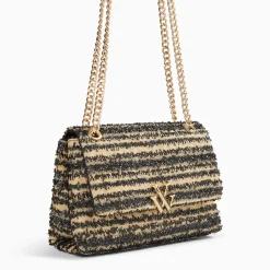 Sac à main Naomi noir et beige à chaîne