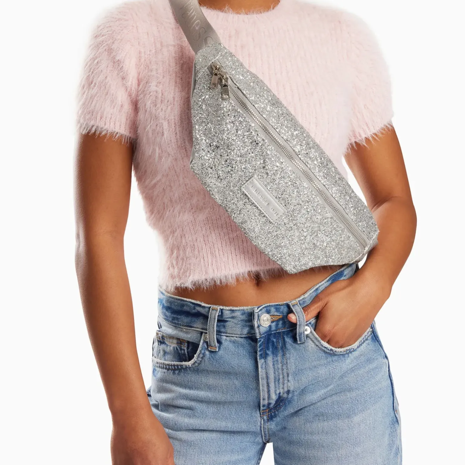 Sac banane Lydie argent à paillettes