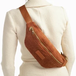 Sac banane Marjorie brique en velours côtelé
