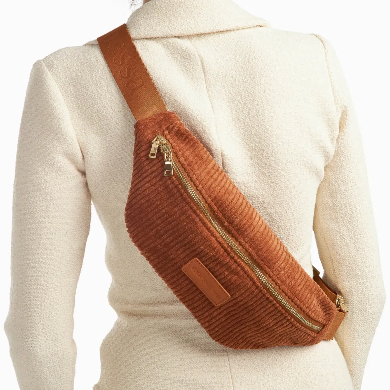 Sac banane Marjorie brique en velours côtelé