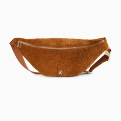 Sac banane oversize Annaelle camel en fausse fourrure