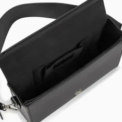Sac bandoulière Sydney noir à rabat et strass
