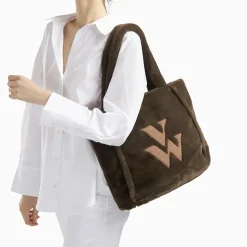 Sac cabas Carolina kaki en fausse fourrure