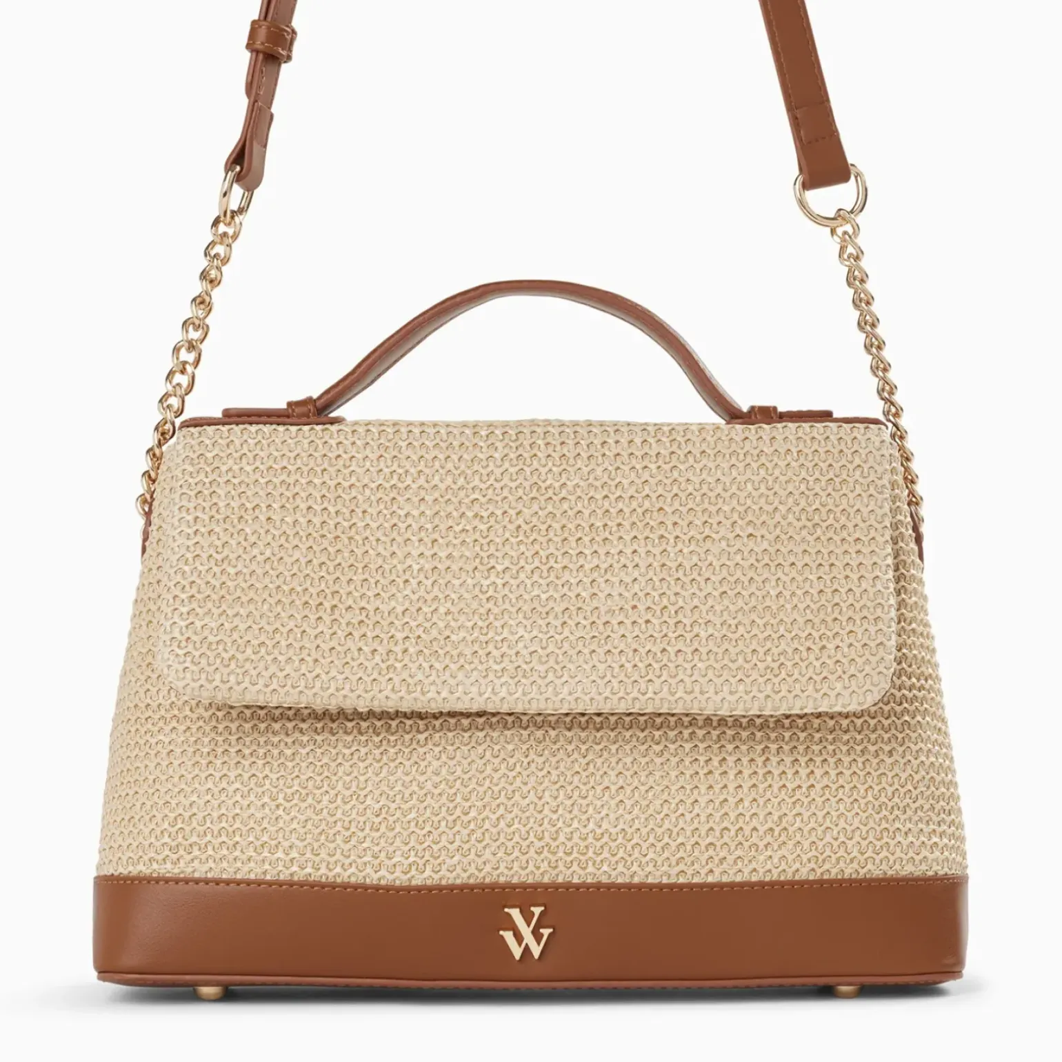 Sac cartable Lisa en raphia beige à détails camel