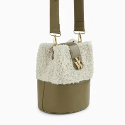 Sac seau Leslie kaki en fausse fourrure