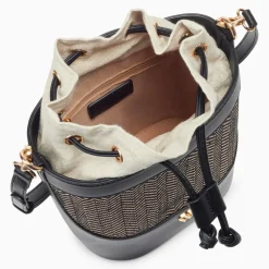 Sac seau Maryline noir en raphia tressé