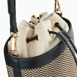 Sac seau Maryline noir en raphia tressé