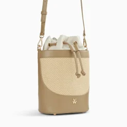 Sac seau Maryline taupe en raphia tressé