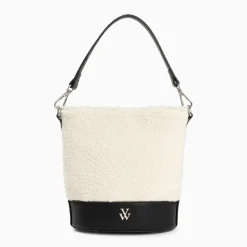 Sac seau Milou ivoire et noir en faux shearling