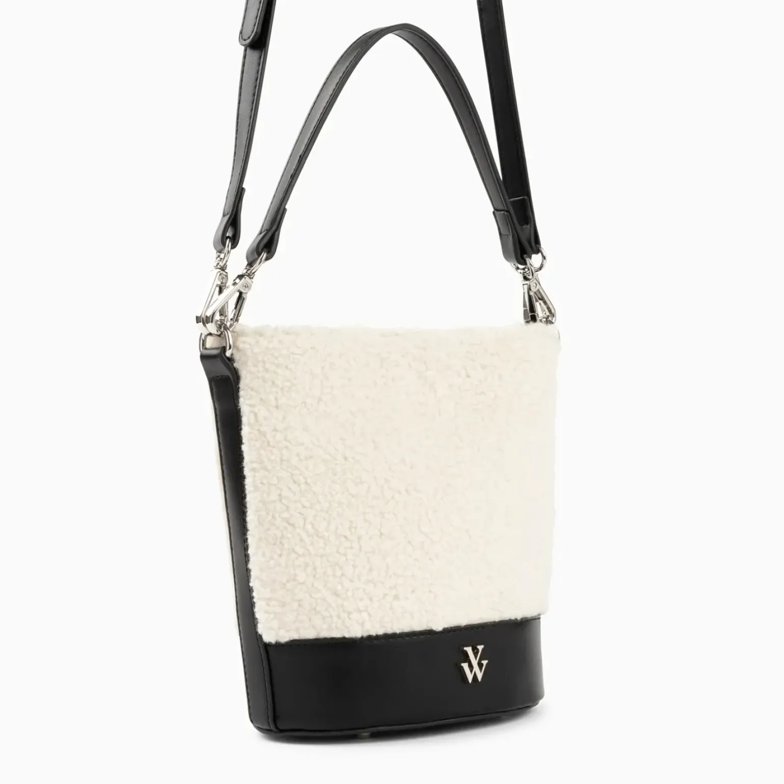 Sac seau Milou ivoire et noir en faux shearling