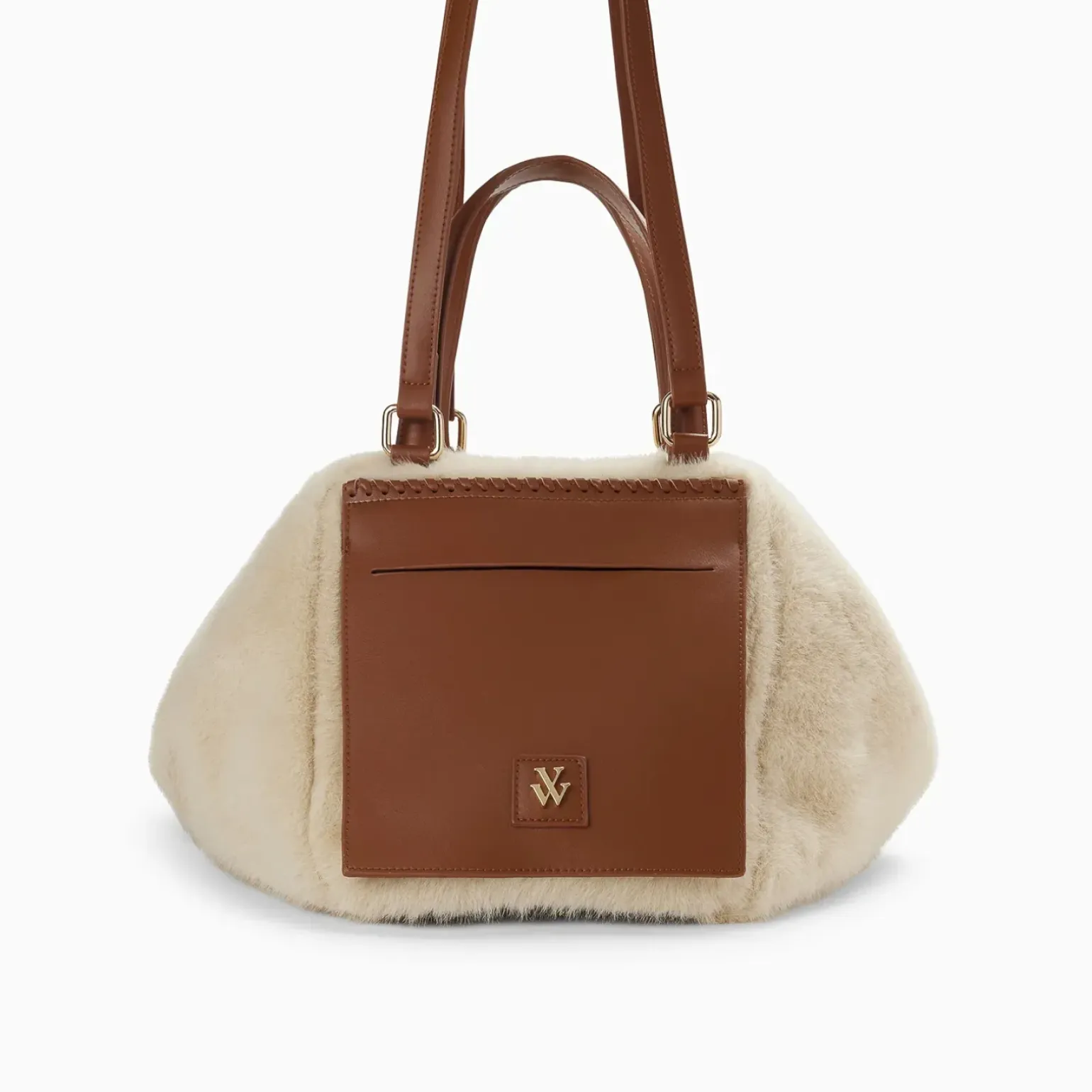 Sac week-end Kenza beige et camel en fausse fourrure