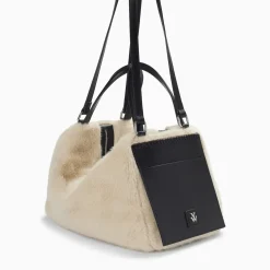 Sac week-end Kenza beige et noir en fausse fourrure