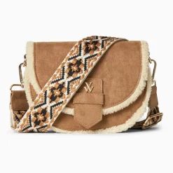 Sacoche bandoulière Liliana camel et beige à rabat