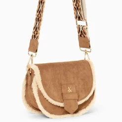 Sacoche bandoulière Liliana camel et beige à rabat