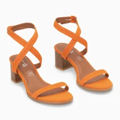 Sandales à talon Bella orange à doubles brides