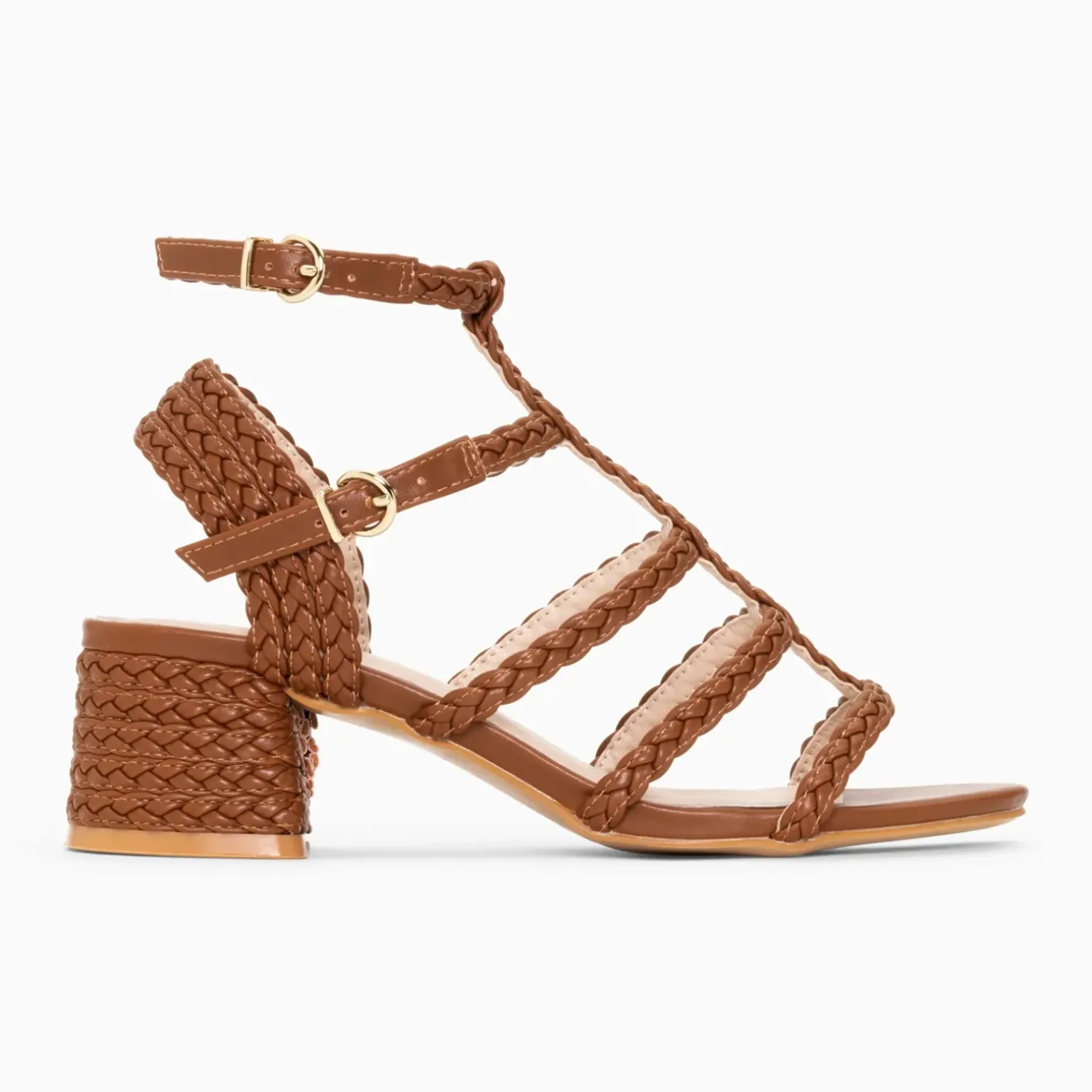 Sandales à talon tressées Claudia camel