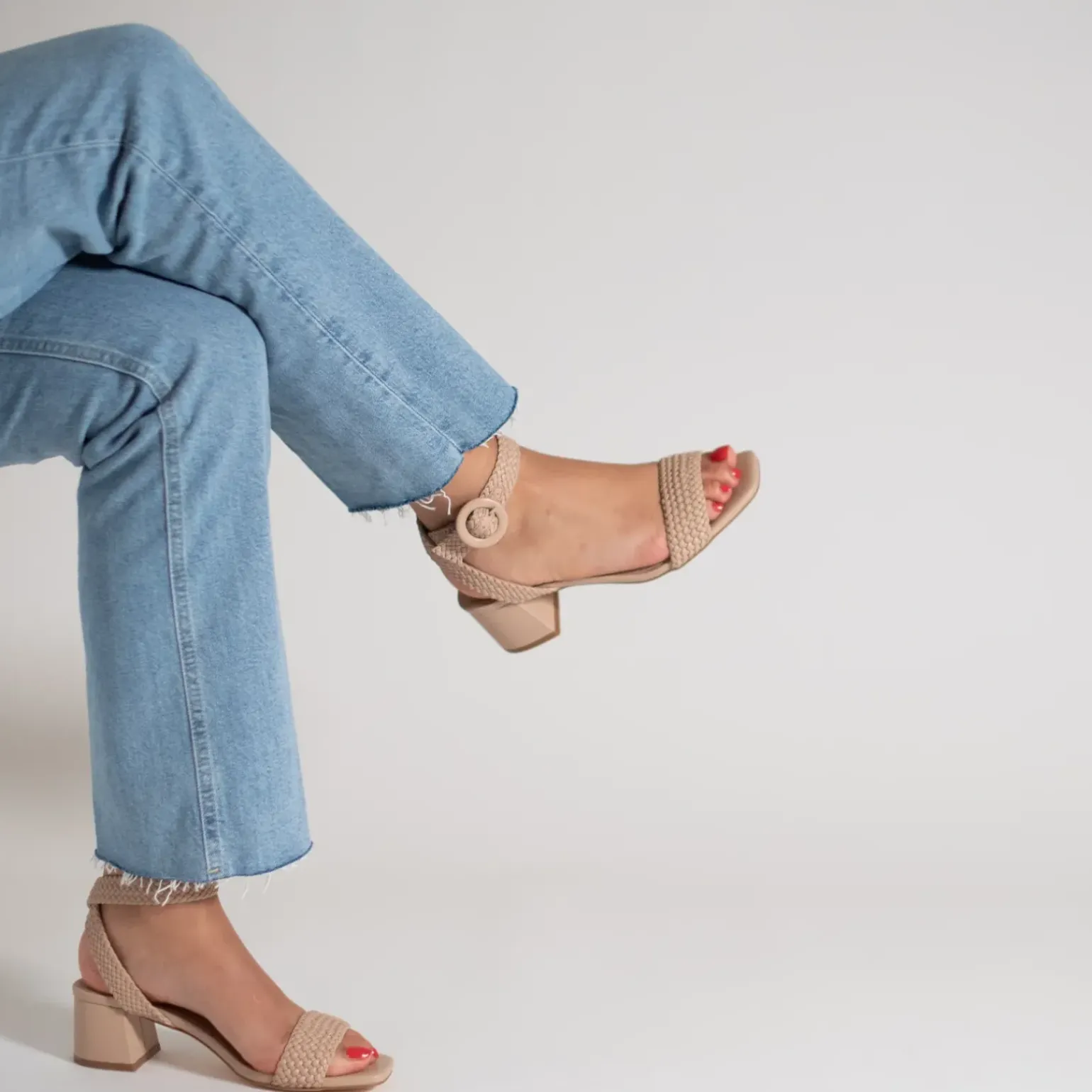 Sandales à talon tressées Emmeline taupe rosé