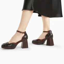 Sandales Claire marron serpent à plateforme et talon bois