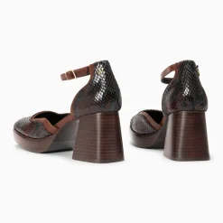 Sandales Claire marron serpent à plateforme et talon bois