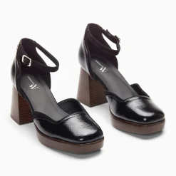Sandales Claire noires à plateforme et talon bois