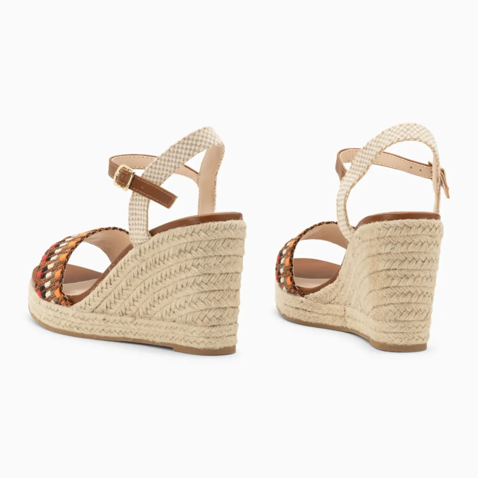 Sandales compensées Honorine camel en tissu jacquard