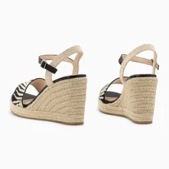 Sandales compensées Honorine noires en tissu jacquard