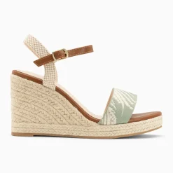 Sandales compensées Honorine vert en tissu jacquard