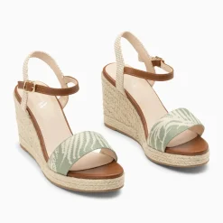 Sandales compensées Honorine vert en tissu jacquard