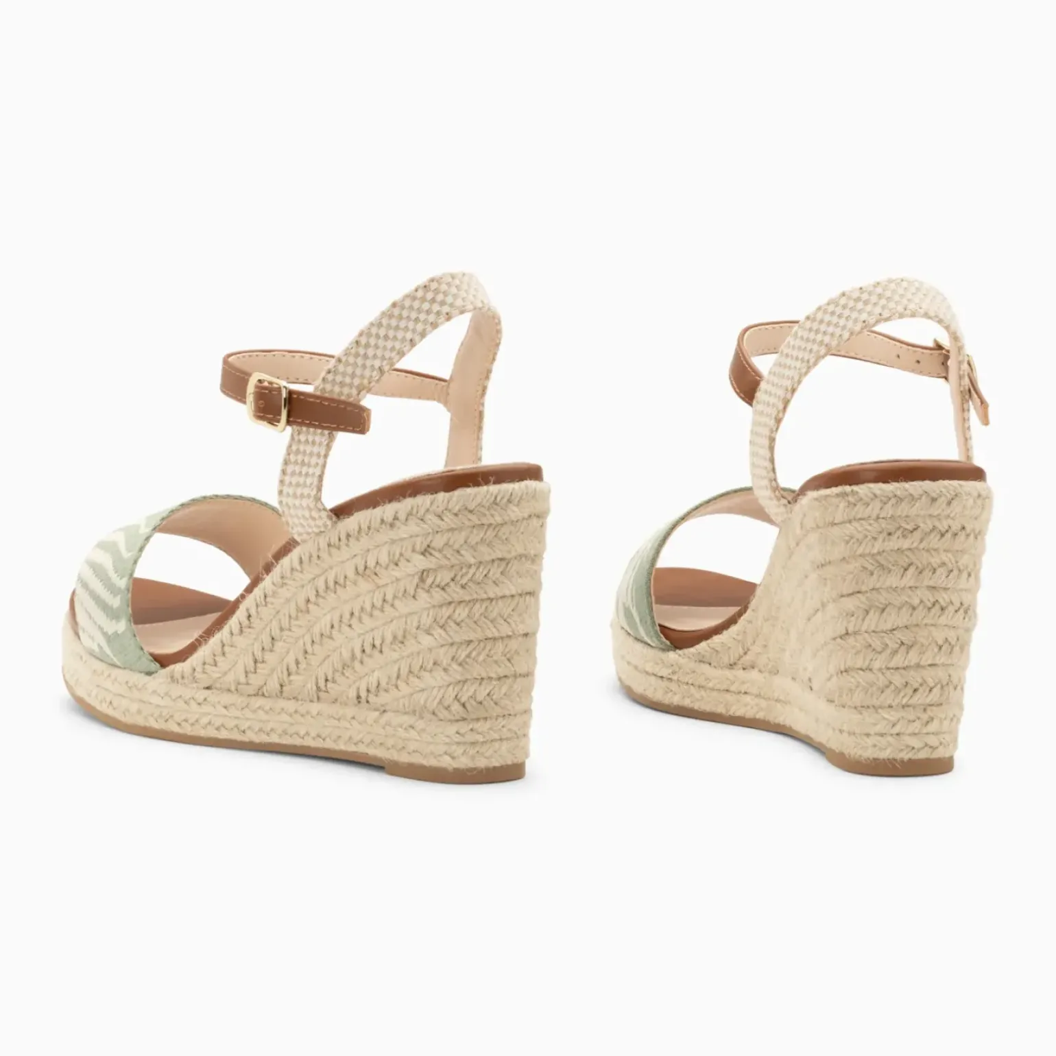 Sandales compensées Honorine vert en tissu jacquard