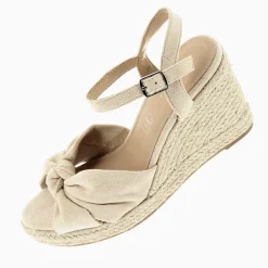 Sandales compensées nouées Zoëlla beige clair