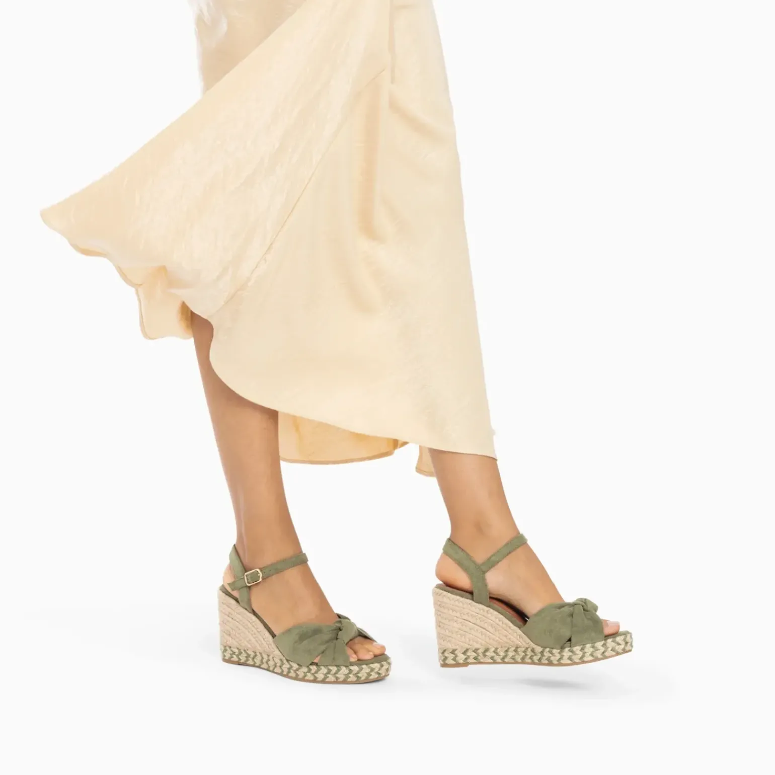 Sandales compensées nouées Céline kaki pastel