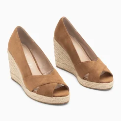 Sandales compensées peep-toe Léonie noisette