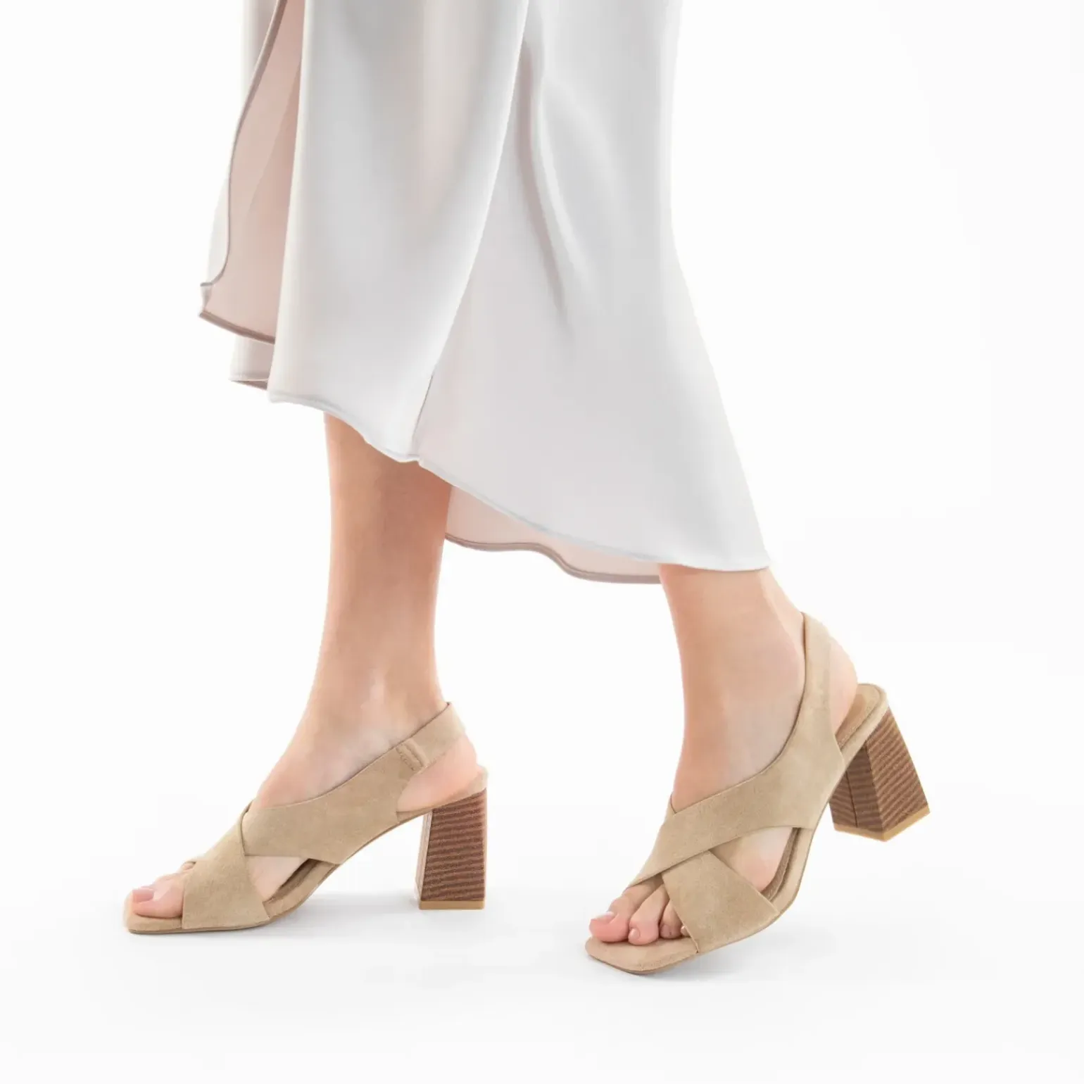 Sandales Dakota beiges à brides croisées et talon haut