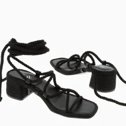 Sandales en corde Anastasia noire à nouer à talon